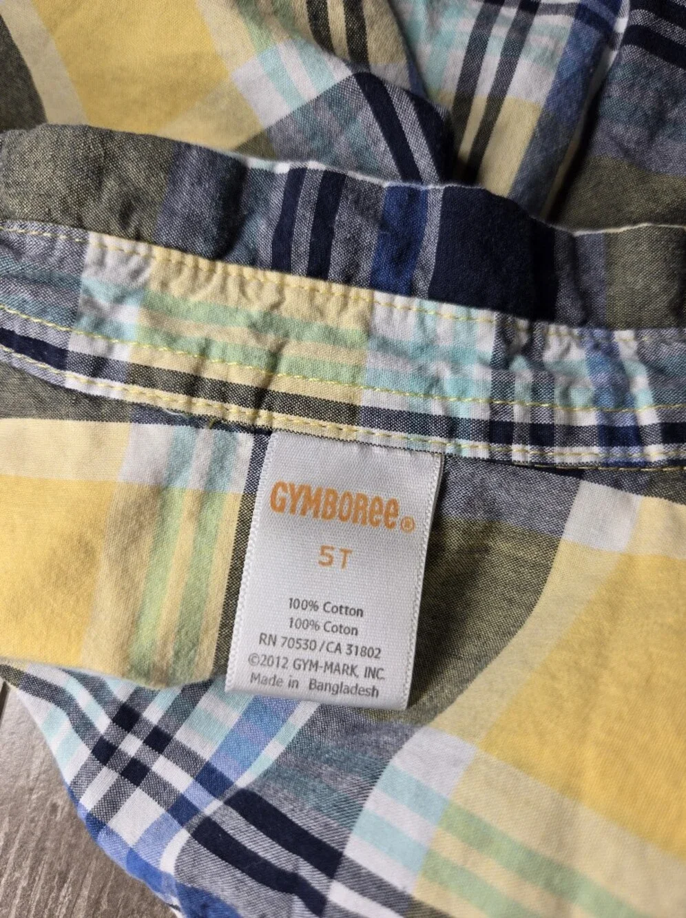 Gymboree Yellow and Blue Plaid Button‑Down Shirt – Boys Size 5T